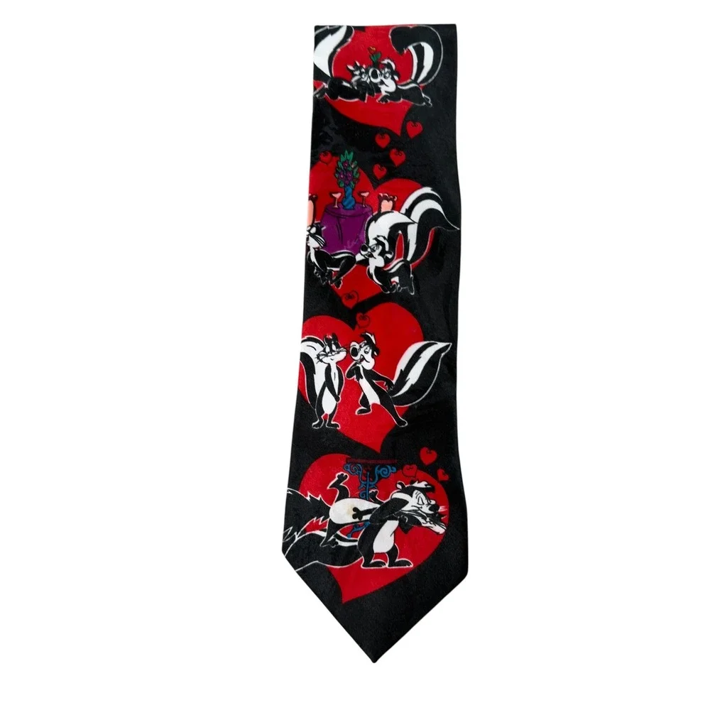 Looney Tunes Vintage Pepe Le Pew Heart Black Red Novelty Tie Men Fun Valentine's